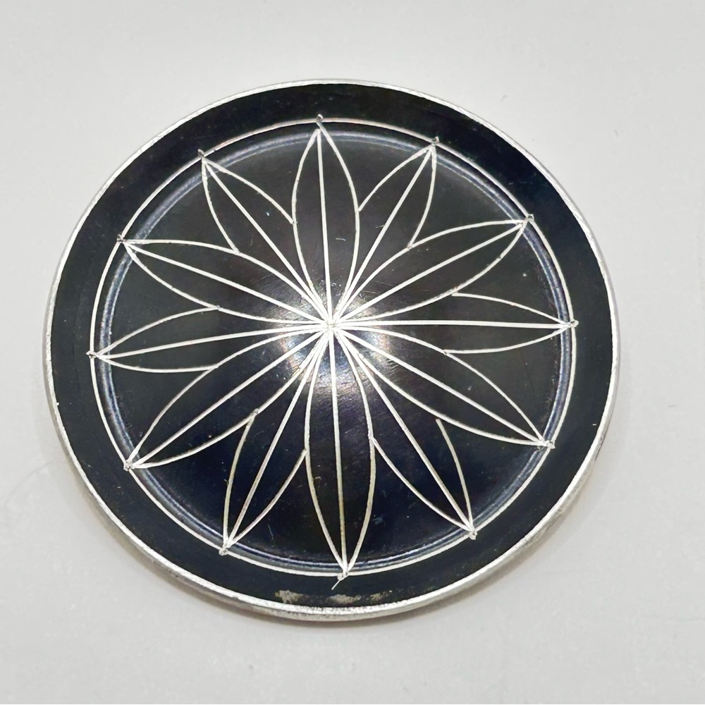 Jorgen Jensen Denmark Signed Pewter Black and Silver Geometric Brooch